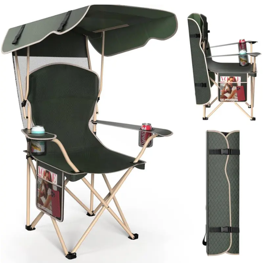 Foldable Canopy Camping Chair with Sun Shade & Rain Cover – 265 lbs Capacity