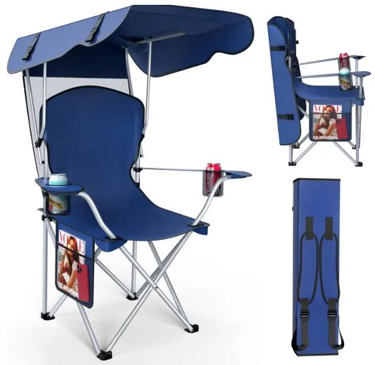 Foldable Canopy Camping Chair with Sun Shade & Rain Cover – 265 lbs Capacity